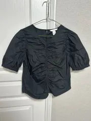H ＆ M 黒 シャーリング 半袖 ブラウス
