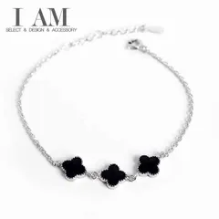 四つ葉 クローバー ブラック ブレスレット シルバー925 レディース