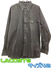 LACOSTE　メンズ　長袖シャツ　無地　ブラック　胸ポケットつき　ワッペンあり　サイズ42　U-404