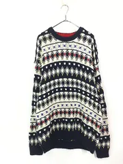 古着 90s USA製 CHAPS Ralph Lauren マルチ ダイヤ ボーダー コットン ニット セーター XL 古着 