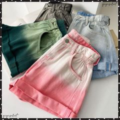 デニム ショートパンツ美脚グラデーションレディース 可愛い カラー デニム短パン ロールアップ おしゃれ ミニデニム 春秋夏 ハイウエスト韓国ジーパン Aラインボトムスカジュアル ホットパンツダンス カラフル ジーンズ
