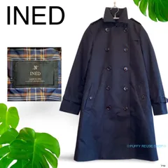 ★美品★ INED イネド トレンチコート キルティング ライナー付き S ネイビー チェック柄　送料無料　古着　レディース
