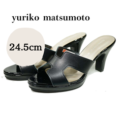 ミュールパンプス 24.5 黒 レディース 夏 フォーマル 仕事 通勤 結婚式 本革 yuriko matsumoto
