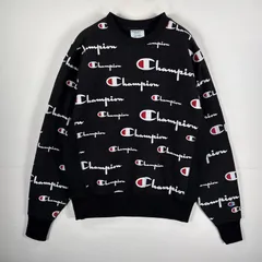 古着 チャンピオン Champion スウェット リバースウィーブ 復刻 ヘビーウェイト M  ブラック 総柄 メンズ