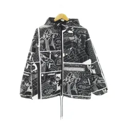 アディダスオリジナルス adidas originals × パトリックカイル Patrick Kyle R.Y.V. グラフィック ウインドブレーカー パーカー ジップアップ ナイロン トレフォイル 総柄 スポーツ S 黒 ブラック /AH10 ■GY18