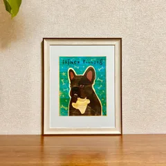 新品☆額縁付アートポスター☆犬の絵☆French Bulldog (Black and White)☆フレブル☆インテリア☆動物病院／店舗様必見◆壁掛け☆74