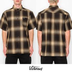 VICTORIOUS LA PLAID SHIRTS【BROWN】 (M・L・XL)(西海岸 ウェッサイ チカーノ オンブレ オンブレチェック チェックシャツ プレイドシャツ オープンシャツ ボタンシャツ 半袖 ショートスリーブ )