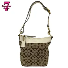【中古】COACH コーチ シグネチャー ショルダーバッグ 斜め掛け 肩掛け レディース ベージュ×ホワイト 10403 ⓪