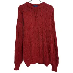 コットンニット セーター M レッド プルオーバー ケーブルニット シンプル 秋冬 古着卸 アメリカ仕入 a612-7085