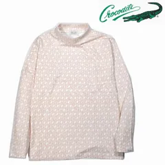 [クロコダイル] ハイネック 長袖Tシャツ 綿スムースカットソー 幾何学模様    1ベージュ