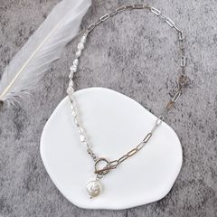 【リニューアル/再販】マンテル淡水パール×ボックスチェーンネックレス 45cm 樹脂パール バロックパール ステンレスチェーン フォーマル