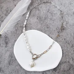 【リニューアル/再販】マンテル淡水パール×ボックスチェーンネックレス 45cm 樹脂パール バロックパール ステンレスチェーン フォーマル