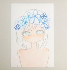 手描きイラスト　オリジナル　蒼い花