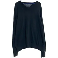 TOMMY HILFIGER カシミア混 ニット セーター L ブラック トミーヒルフィガー Vネック 薄手 古着卸 アメリカ仕入 a703-6196