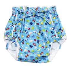 [ママミッケ] 大人用おむつカバー ホック 紐 (水色、車、バス)