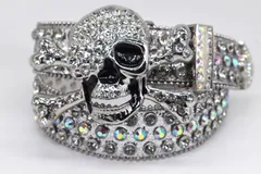 ドクロバックル幅3.8 105cm/115cm ギラギラ　ウエスタンベルト　シルバー　LEX　メンズベルト　レディースベルト　カウボーイ　y2k アメカジ　古着　ラッパー　グランジ　プレゼント