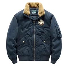 完売 最高峰 CWU 45P ミリタリー メンズ 襟ボア 裏キルト 中綿フライトジャケットネイビーブルー