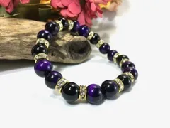 パープルタイガーアイ×オニキス パワーストーン ブレスレット 天然  10mm（ゴールド）メンズ・レディース 男性・女性 数珠ブレス 開運  [3]