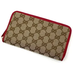 【中古】GUCCI | グッチ GGキャンバス　ラウンドファスナー長財布 8606　ブラウン×レッド【尾張小牧店】