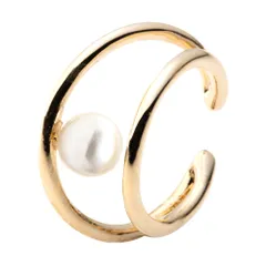 【ゴールド × ワンサイズ】[Cream dot. クリームドット公式] イヤーカフ レディースイヤーカフ イヤカフ 片耳用 メタル パール 三日月 ダブルライン 大人 上品 エレガント シンプル