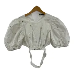 ZARA ザラ 花柄刺繍 バルーンスリーブ クロップドカットソー sizeEUR M/ホワイト