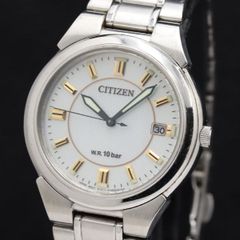 美品❣シチズン H335 チタニウム 白文字盤 ラウンド 電波ソーラー 稼働 