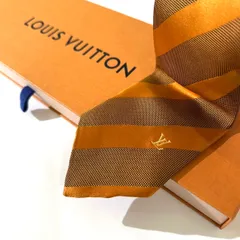 美品 ルイヴィトン Louis Vuitton ネクタイ シルク100% オレンジ ブラウン
