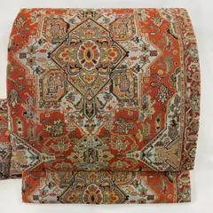 名古屋帯 美品 優品 華文 草花 オレンジ 正絹 【中古】