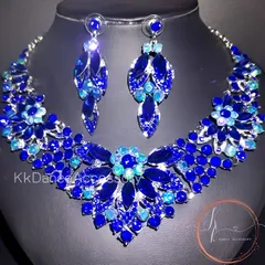 通常コンバーターイヤリング加工オーシャン・ミスティーク・セット ゴージャス☆ネックレスピアス ブルー ベリーダンス 社交ダンス