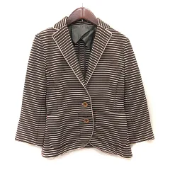 ダブルスタンダードクロージング ダブスタ DOUBLE STANDARD CLOTHING テーラードジャケット ボーダー 背抜き 36 茶 ブラウン 白 ホワイト /YIのサムネイル