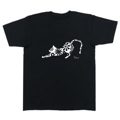 Tシャツ 半袖 カットソー トップス メンズ レディース ユニセックス オシャレ 花柄 猫 CAT ワンポイント シルエットフラワーキャット S/S TEE ブラック 黒 HNNK-BLK