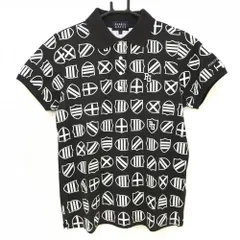 パーリーゲイツ 半袖ポロシャツ 黒×白 総柄 胸ロゴ レディース 1(M) ゴルフウェア PEARLY GATES