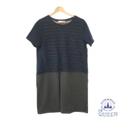 ☆美品☆ SHOO-LA-RUE シューラルー ワンピース ボーダー ひざ丈 半袖 クルーネック レディース ブラック グレー ネイビー L 901-4330 送料無料 古着