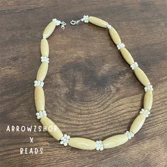 【n03】ウッドとフラワービーズのネックレス　韓国ビーズ　ビーズアクセサリー