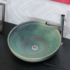 信楽焼 手洗い鉢 洗面ボウル 陶器 幅42cm 大型サイズ 緑窯変手洗い鉢 tr-4136