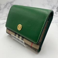$【値下げ交渉可能】BURBERRY バーバリー フォールディングウォレット コンパクト財布 三つ折り ミニウォレット ノバチェック PVC×レザー グリーン
