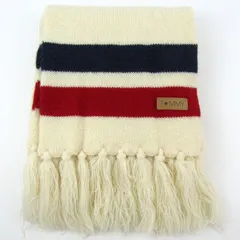 トミーヒルフィガー マフラー ストール ロゴ ボーダー ブランド メンズ レディース ホワイト TOMMY HILFIGER 【中古】