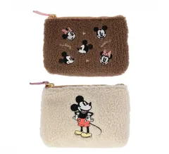 ティッシュポーチ Disney ディズニー フェイクムートンシリーズ ティッシュポーチ ＜ グレージュ ・ アイボリー ＞ ポーチ 化粧ポーチ アクセサリーポーチ ハンカチ メイク コスメ お出かけ ボア もこもこ ミッキーマウス ミニーマウス
