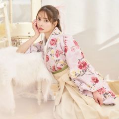 新品袴3点セット 卒業式 小学生 大学生 ピンク くすみピンク アイボリー クリーム グレー 花柄 82IV/GR
