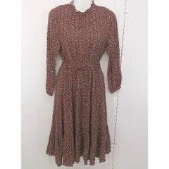 ◇ Avan Lily アヴァンリリィ 花柄 長袖 膝下丈 ワンピース サイズF ブラウン マルチ レディース  【中古】 【1203080002431】
