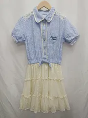 ◇ ⊂ axes femme キッズ 子供服 チェック チュール 半袖 膝丈 ワンピース サイズ140(LL) ブルー系 マルチ 女の子 P  【1409090028380】