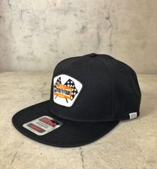 ●最新作●SEVENTY FOUR セブンティーフォー チェッカーフラッグ ベースボールキャップ 黒 新品 刺繍ワッペン チェッカーフラッグワッペン