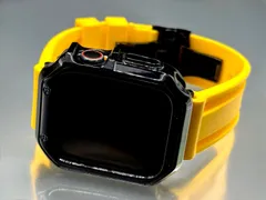 Apple Watch カスタム　ラバーバンド　アップルウォッチカバー　ケース　ベルト　TPUセット　ブラック&イエロー