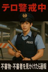 ブリキ看板 防犯 テロ警戒中 注意喚起 警告 警察官 看板 20×30㎝ ガレージ インテリア 雑貨 世田谷ベース 男