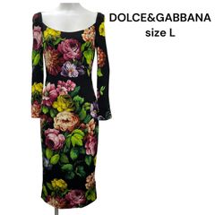 ◆ドルチェ&ガッバーナ DOLCE&GABBANA ロングワンピース 長袖 花柄 総柄 シルク混 ブラック サイズL レディース S5T355