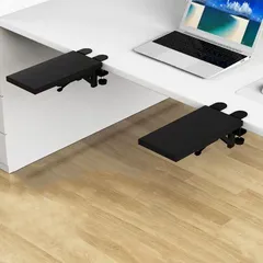 ★テーブル肘置き　キーボードトレイ 折り畳み式 クランプ式 デスクトップ延長板 机　 デスクワーク 姿勢調整 人間工学 スペース節約