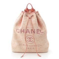 シャネル ドーヴィル ツイード ロゴ レザー チェーン リュック デイパック バッグ ピンク【中古】のサムネイル