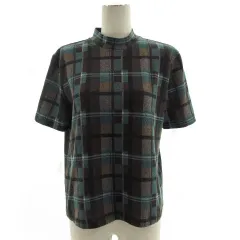 ザラウーマン ZARA WOMAN ニット 半袖 ハイネック チェック グリーン 緑 ブラウン 茶 ブラック 黒 ホワイト 白 L