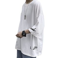 ホワイト_L ビーエヌワン セレクト 夏服 メンズ tシャツ 英字 ロゴ クルーネック カットソー ゆったり 大きいサイズ 半袖 七分袖 ビッグT Tシャツ ティーシャツ ストリート トップス シャツ インナー 無地 春 夏 秋 春夏 服 大人 ルームウェア