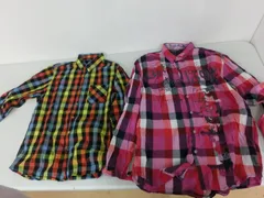 【TAKA44-69】◇チェック柄Tシャツ　2枚セット　長袖＆七分袖